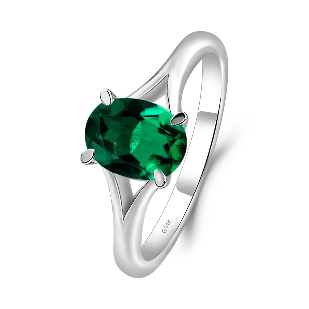 Emerald Split Shank Engagement Ring - LUO Jewelry #metal_14k white gold