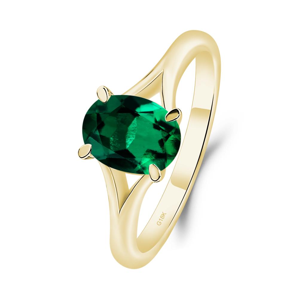 Emerald Split Shank Engagement Ring - LUO Jewelry #metal_18k yellow gold