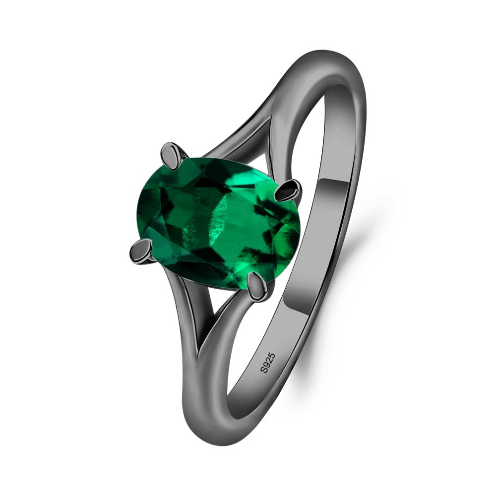 Emerald Split Shank Engagement Ring - LUO Jewelry #metal_black finish sterling silver