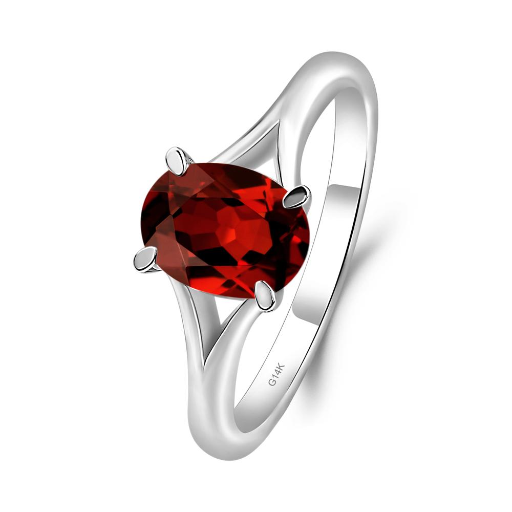 Garnet Split Shank Ring - LUO Jewelry #metal_14k white gold