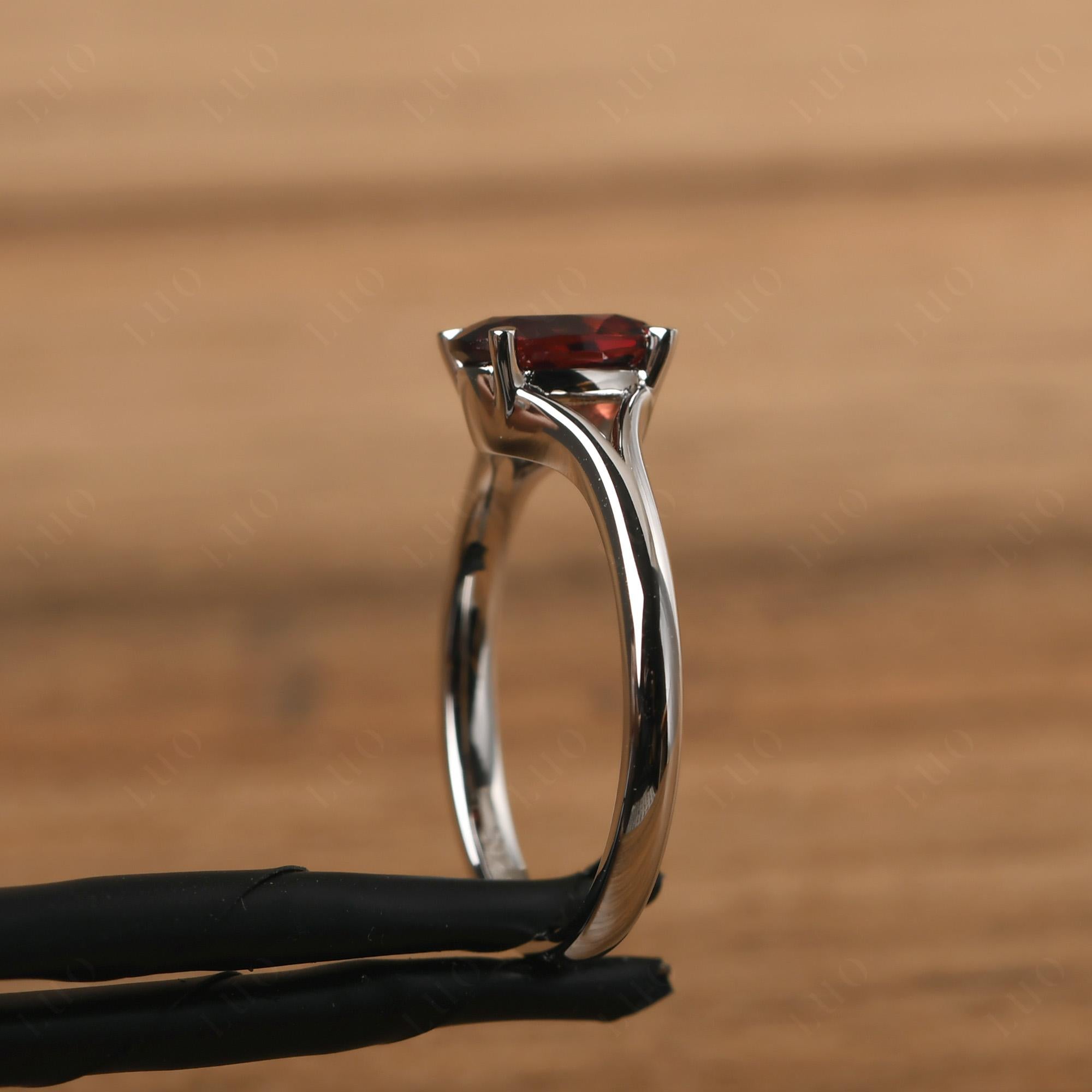 Garnet Split Shank Ring - LUO Jewelry 