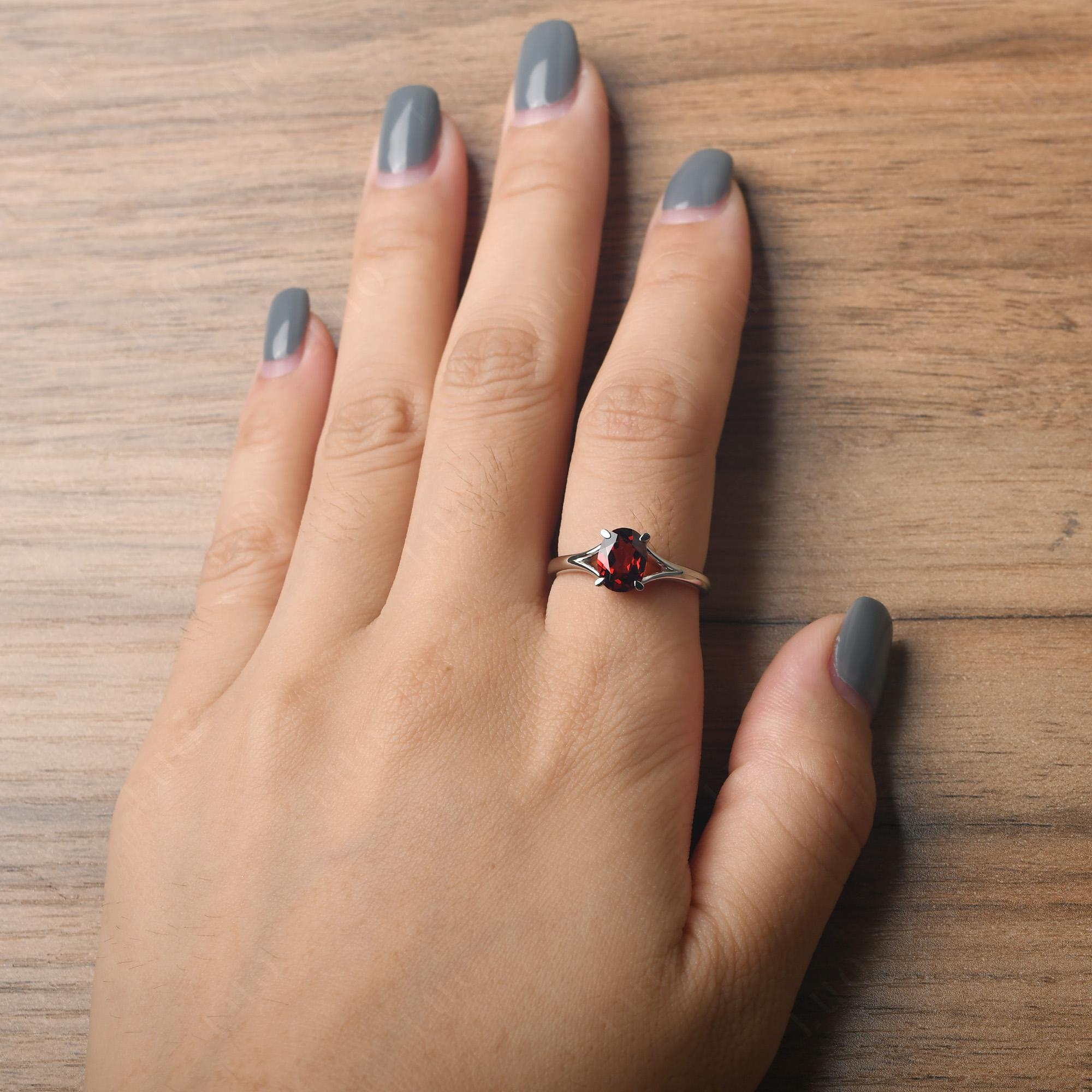 Garnet Split Shank Ring - LUO Jewelry 