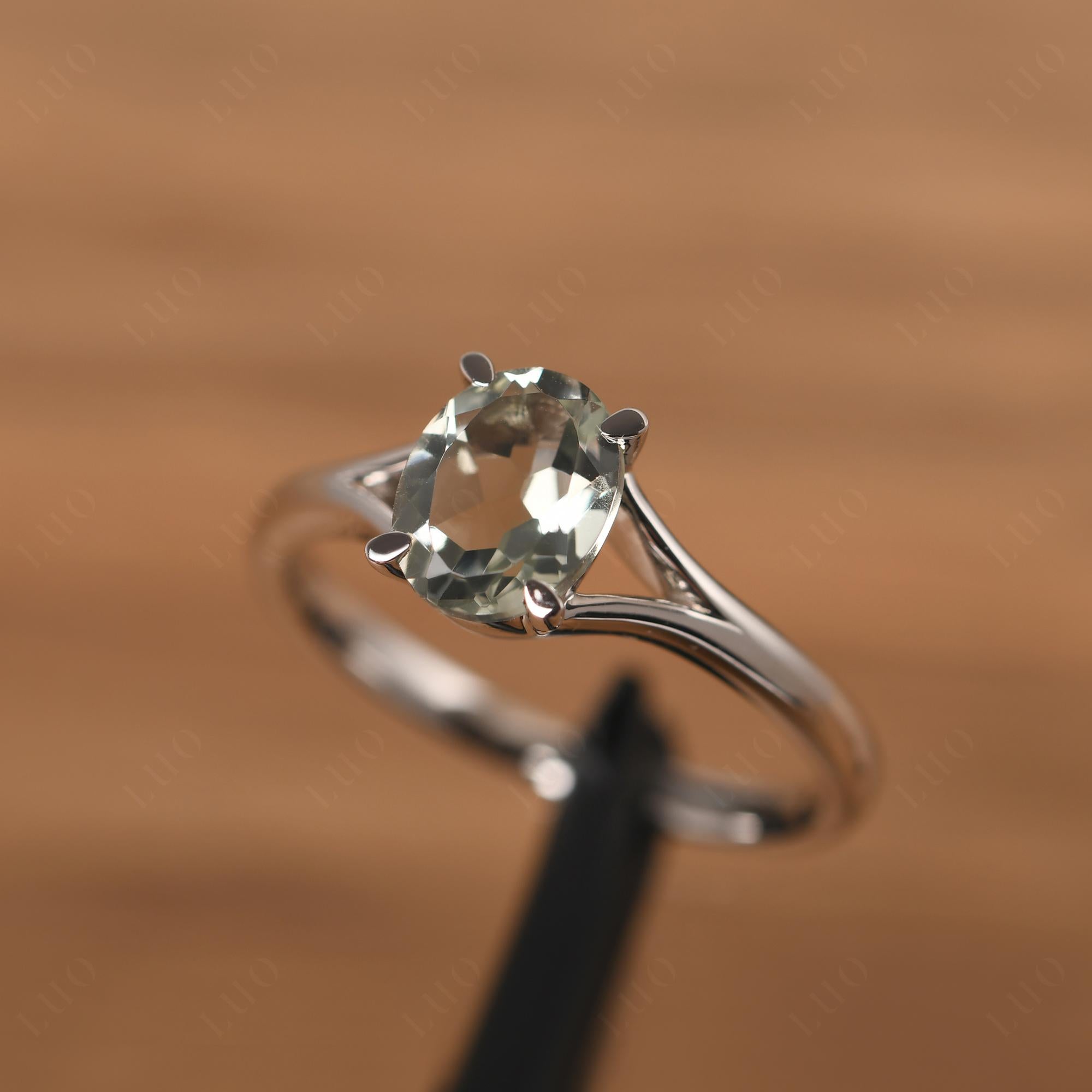 Green Amethyst Solitaire Promise Ring - LUO Jewelry 