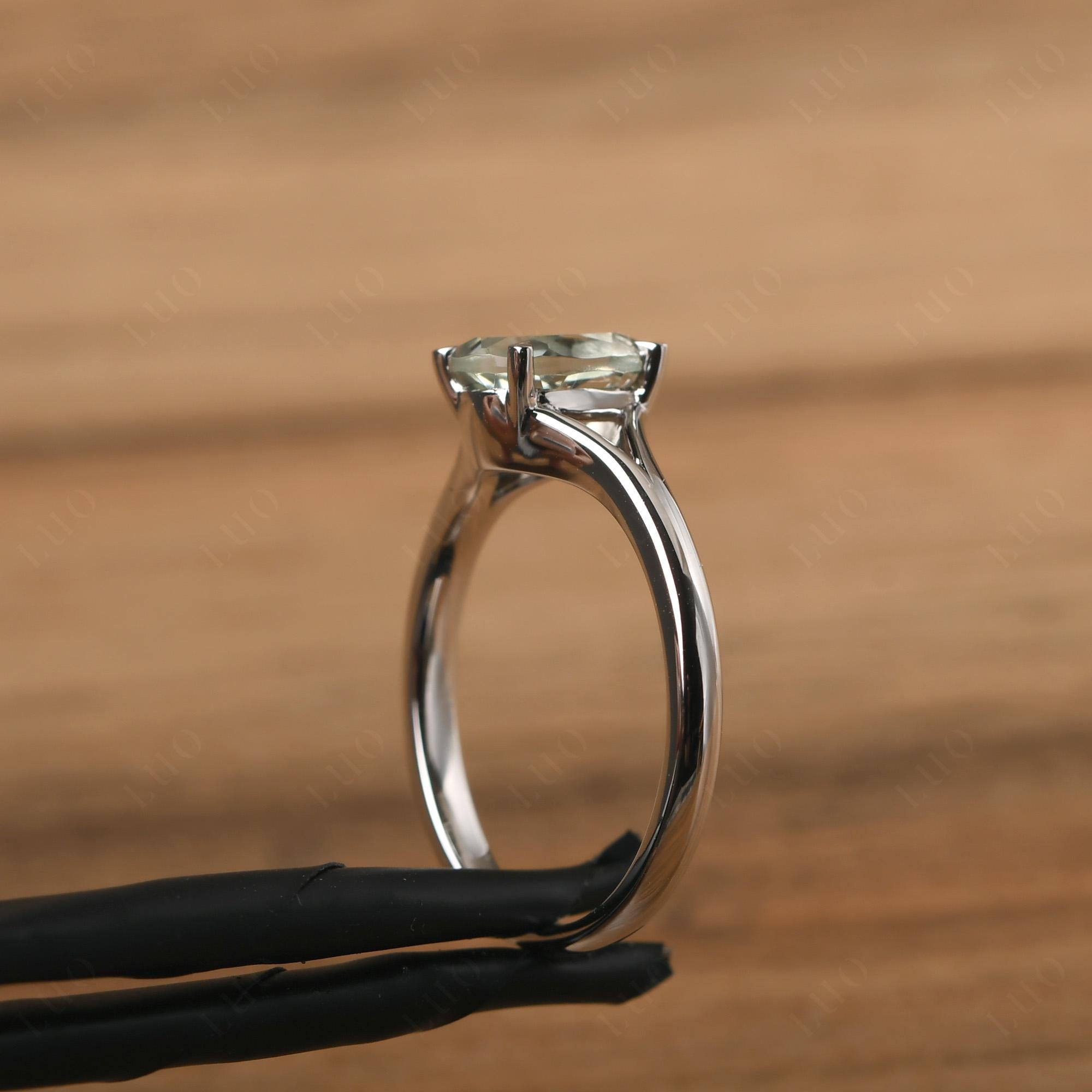 Green Amethyst Solitaire Promise Ring - LUO Jewelry 