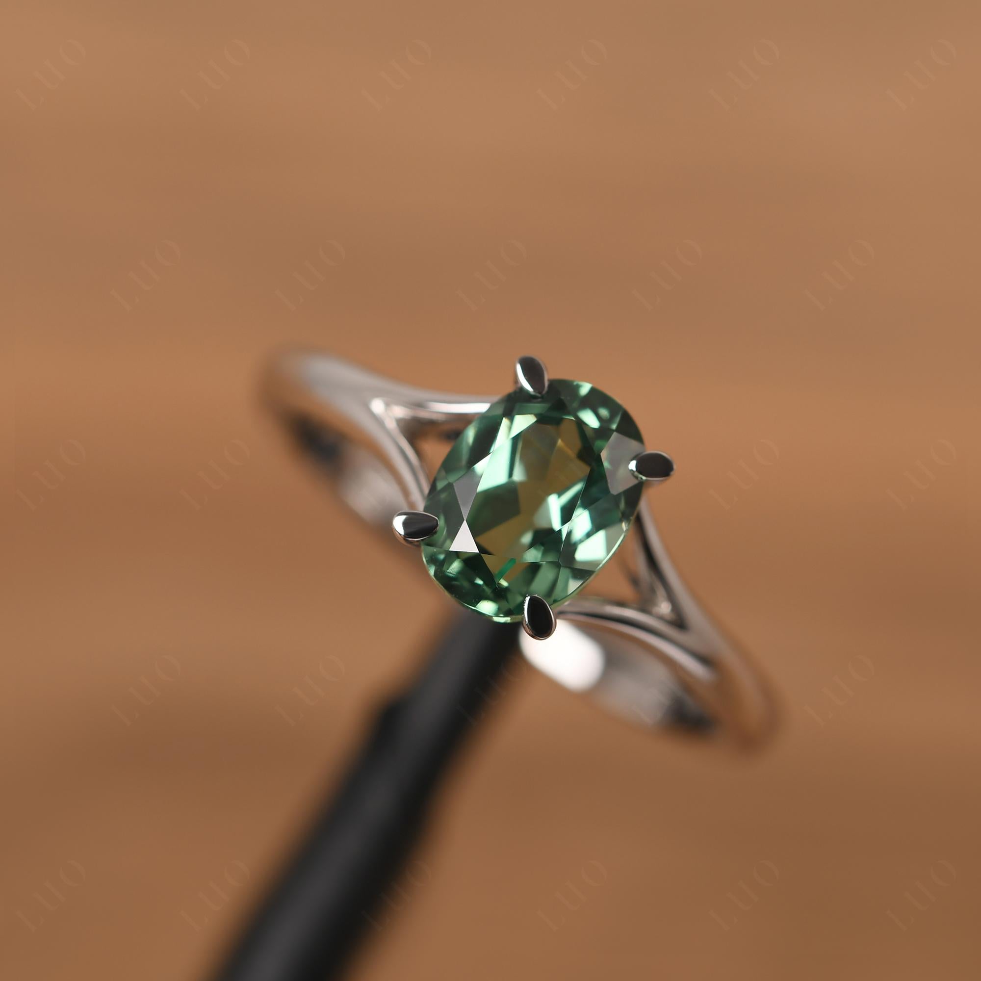 Green Sapphire Split Shank Engagement Ring - LUO Jewelry 