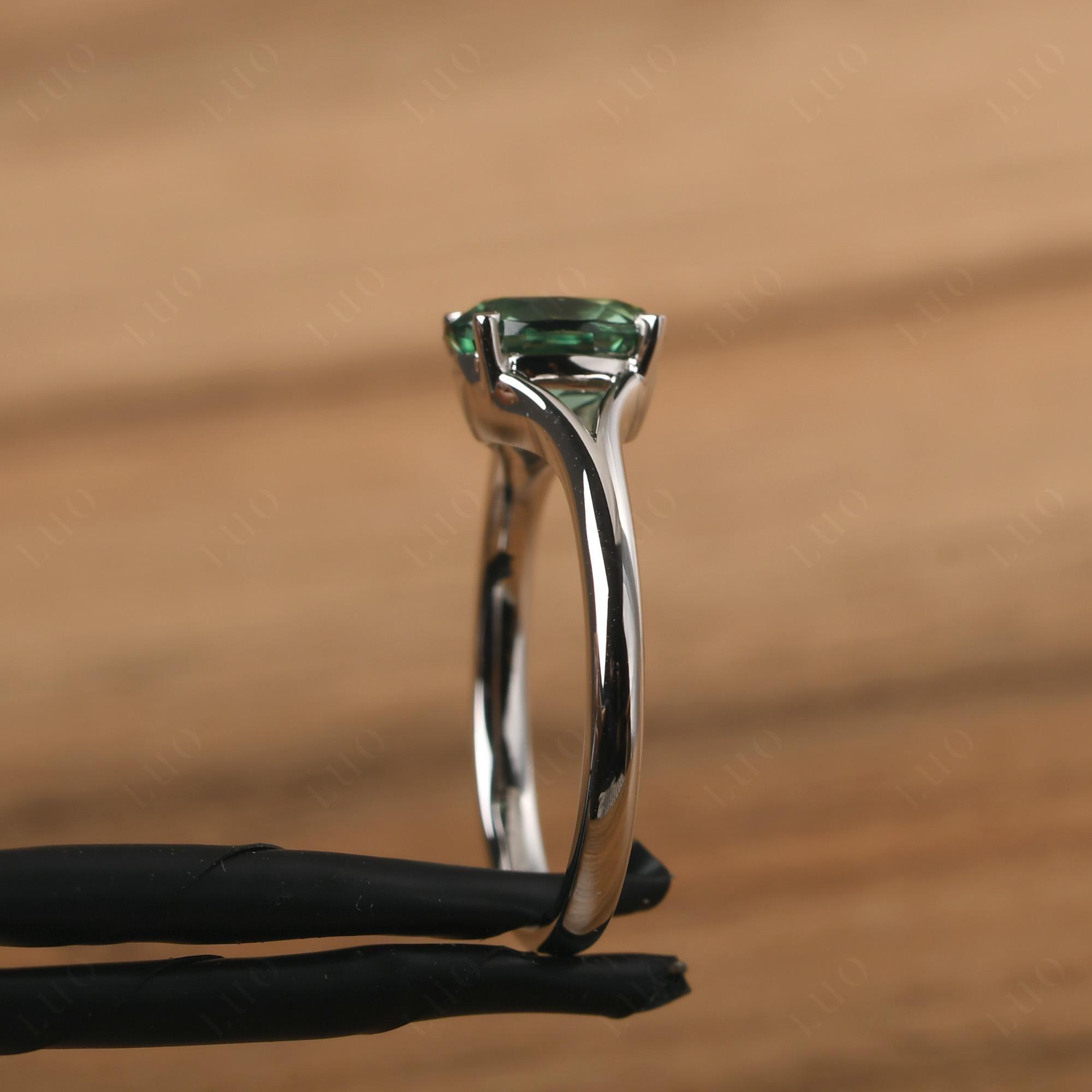 Green Sapphire Split Shank Engagement Ring - LUO Jewelry 