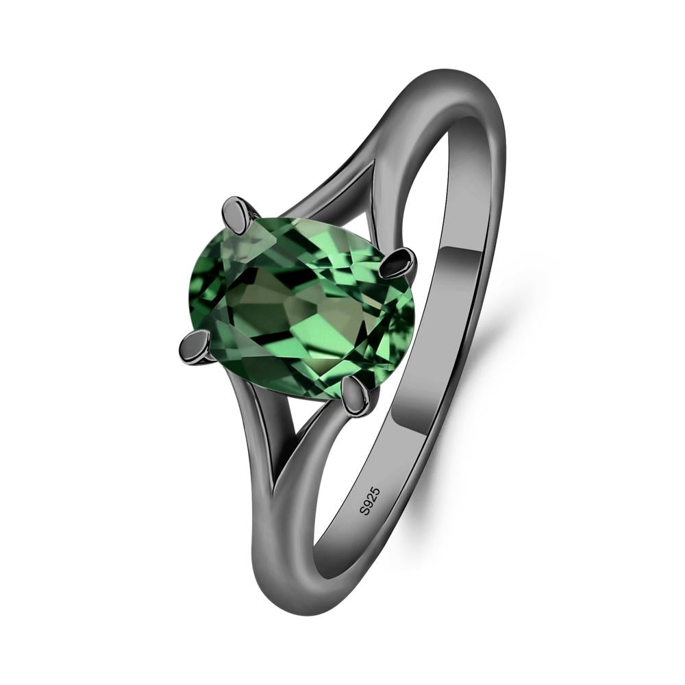 Green Sapphire Split Shank Engagement Ring - LUO Jewelry #metal_black finish sterling silver