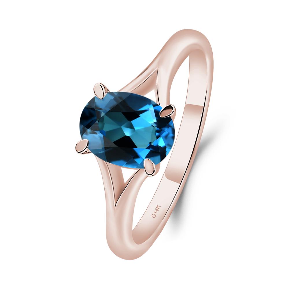 London Blue Topaz Split Shank Ring - LUO Jewelry #metal_14k rose gold