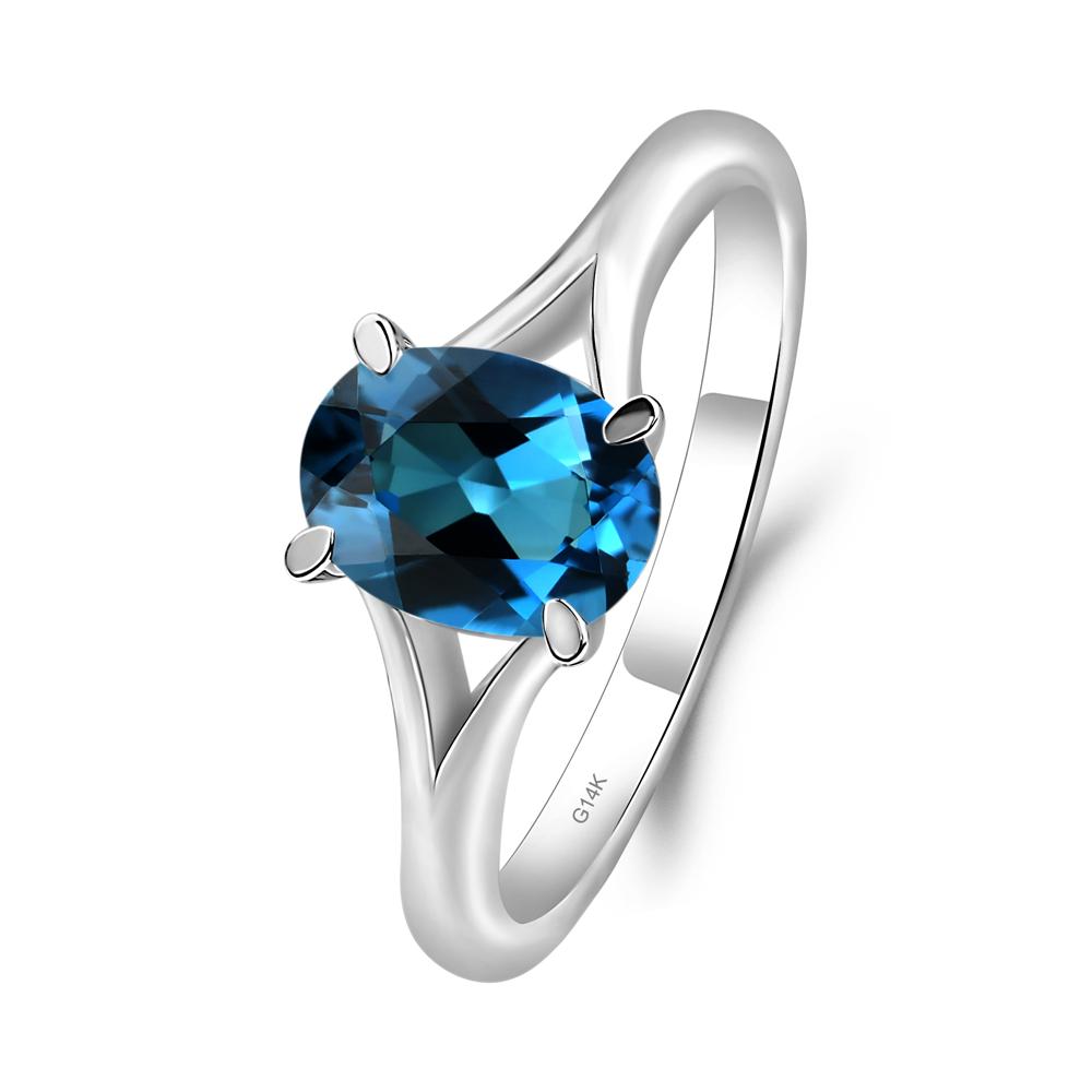 London Blue Topaz Split Shank Ring - LUO Jewelry #metal_14k white gold