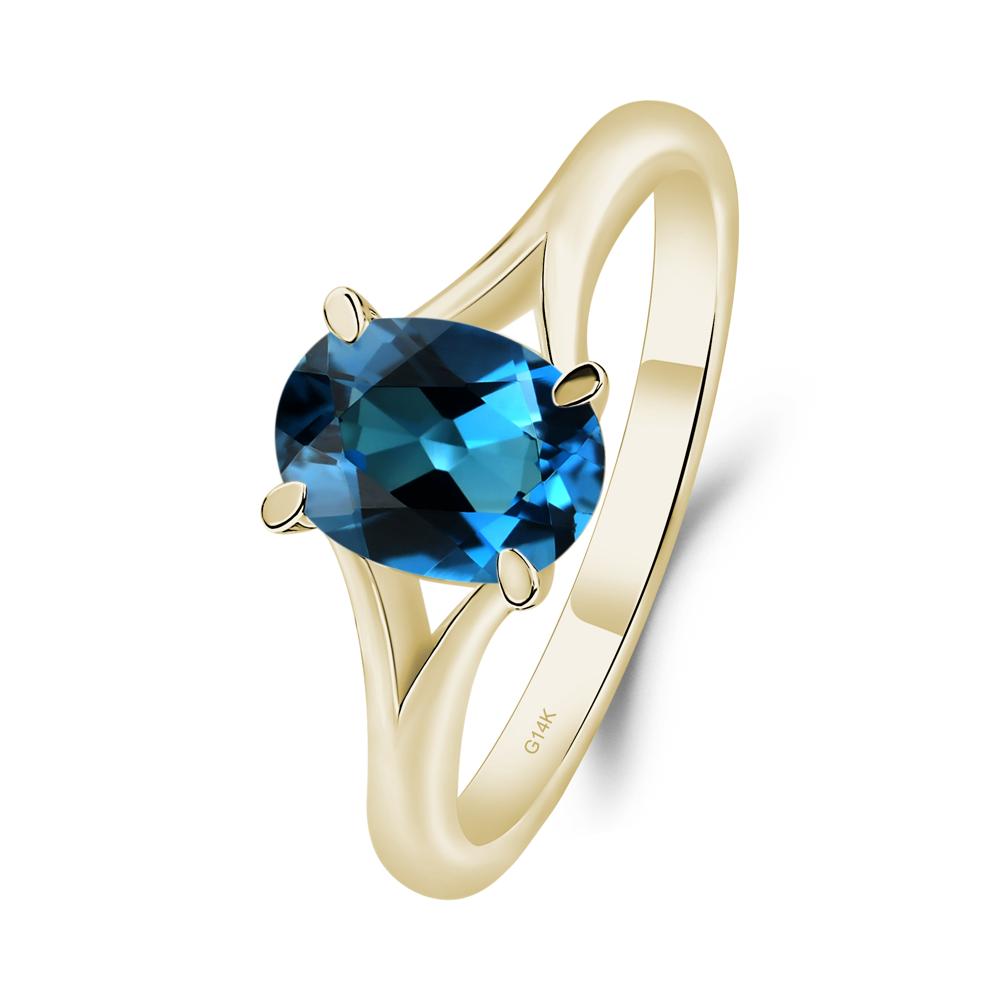 London Blue Topaz Split Shank Ring - LUO Jewelry #metal_14k yellow gold