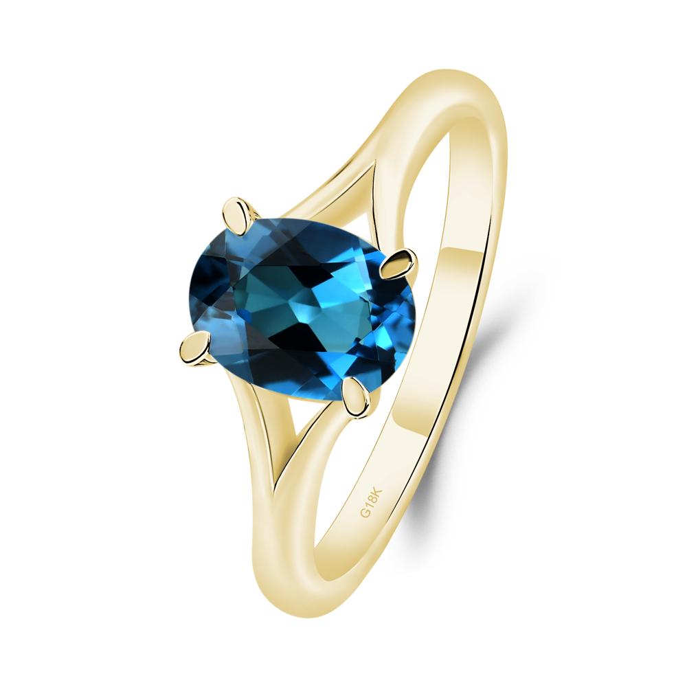 London Blue Topaz Split Shank Ring - LUO Jewelry #metal_18k yellow gold