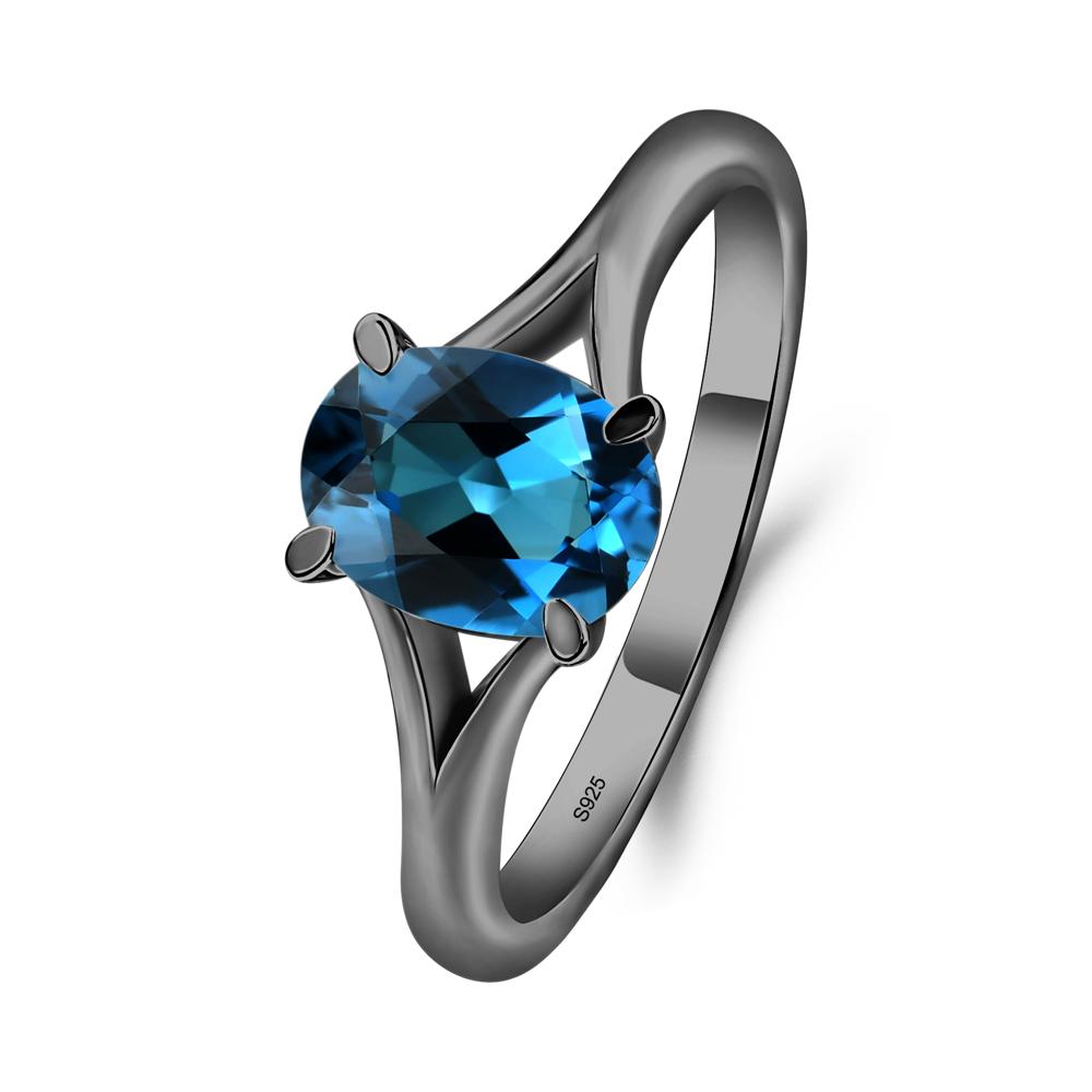 London Blue Topaz Split Shank Ring - LUO Jewelry #metal_black finish sterling silver