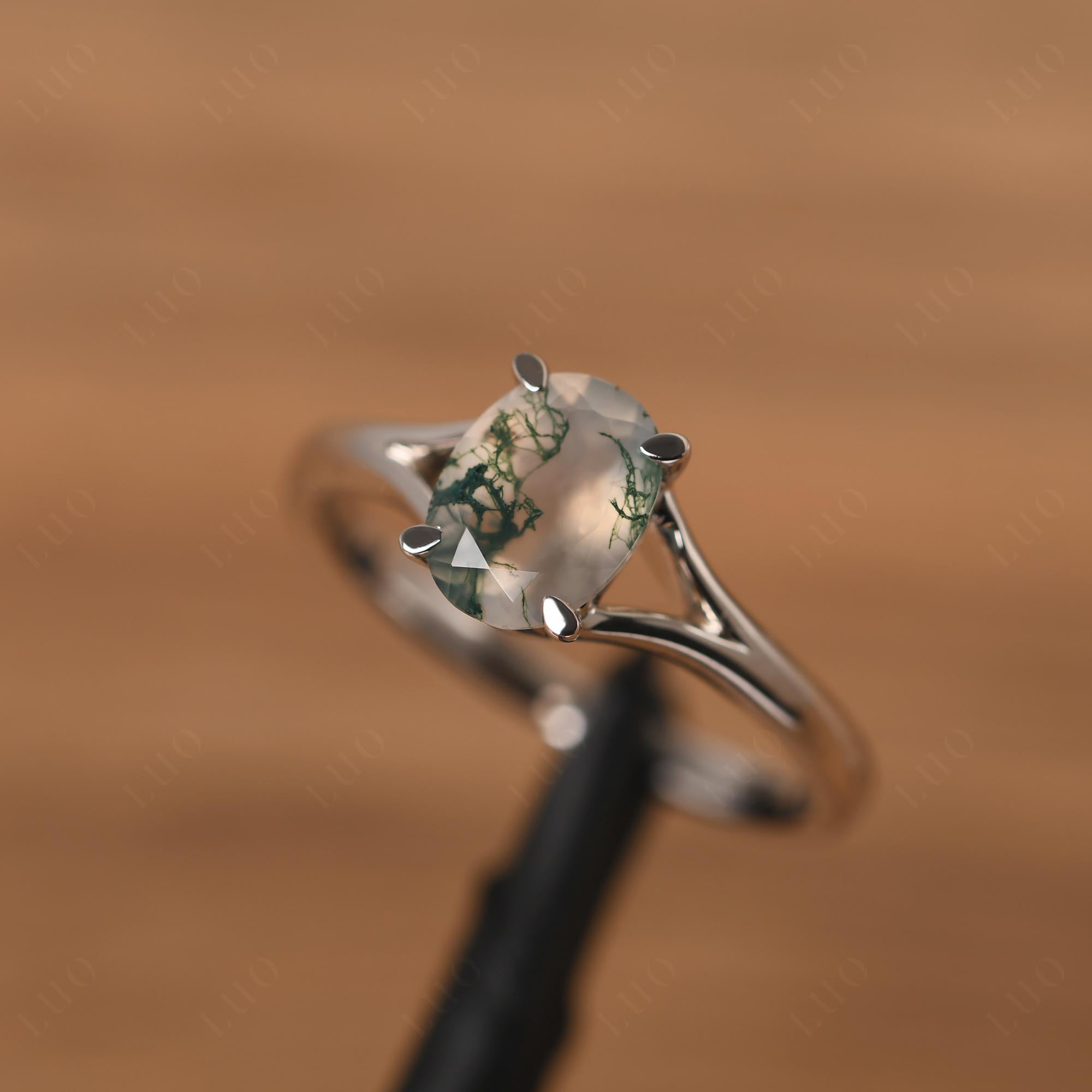 Moss Agate Solitaire Promise Ring - LUO Jewelry 