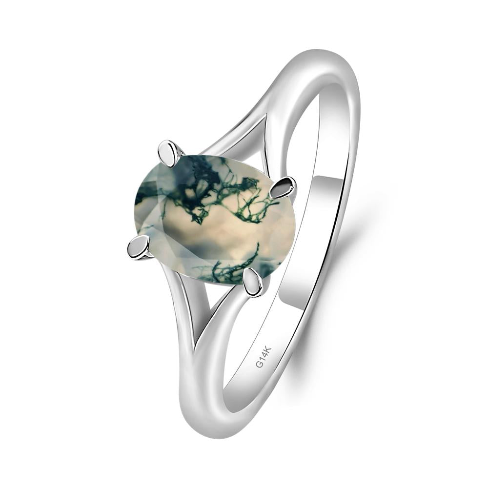 Moss Agate Solitaire Promise Ring - LUO Jewelry #metal_14k white gold