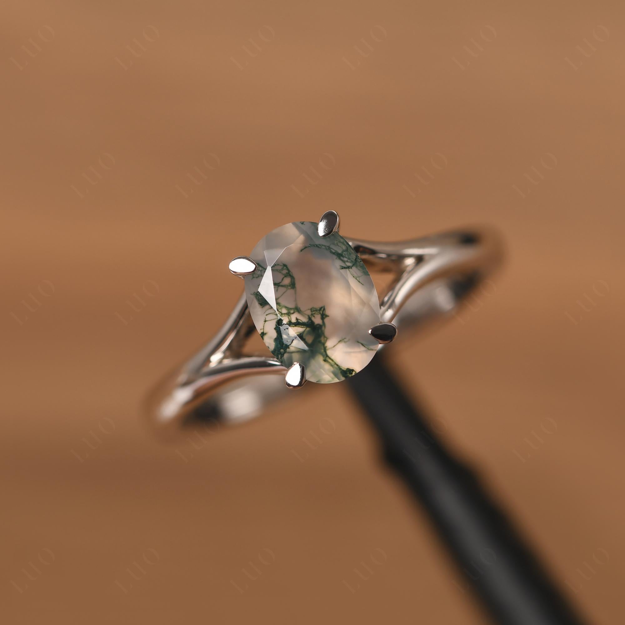 Moss Agate Solitaire Promise Ring - LUO Jewelry 