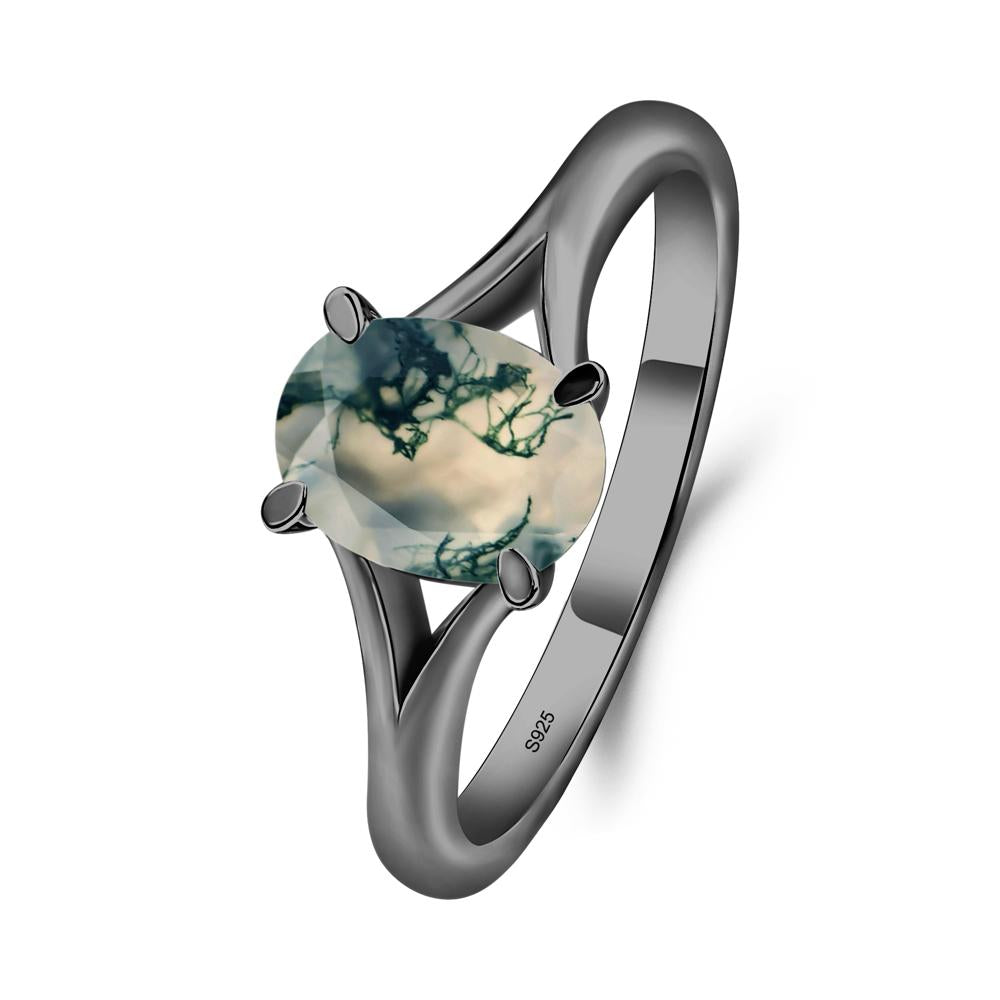 Moss Agate Solitaire Promise Ring - LUO Jewelry #metal_black finish sterling silver