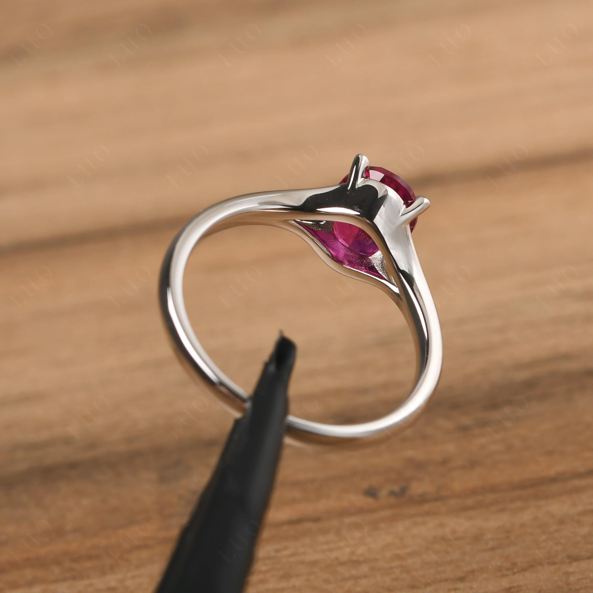 Ruby Split Shank Engagement Ring - LUO Jewelry 