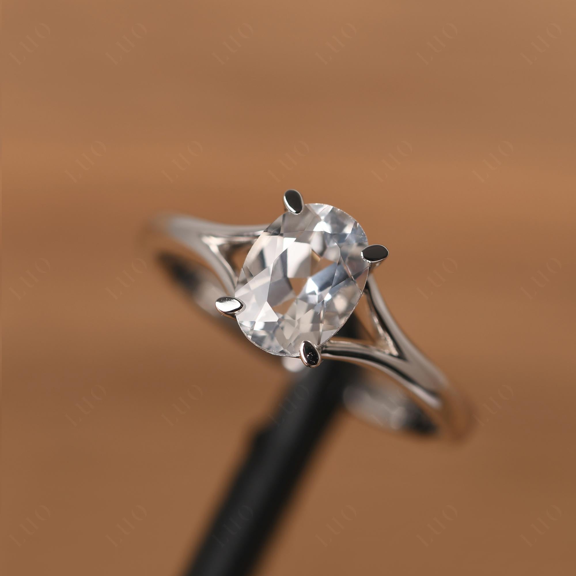 White Topaz Split Shank Engagement Ring - LUO Jewelry 