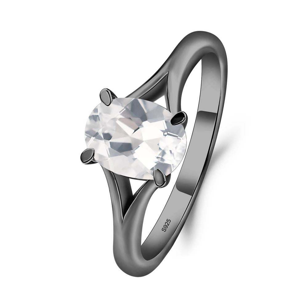 White Topaz Split Shank Engagement Ring - LUO Jewelry #metal_black finish sterling silver