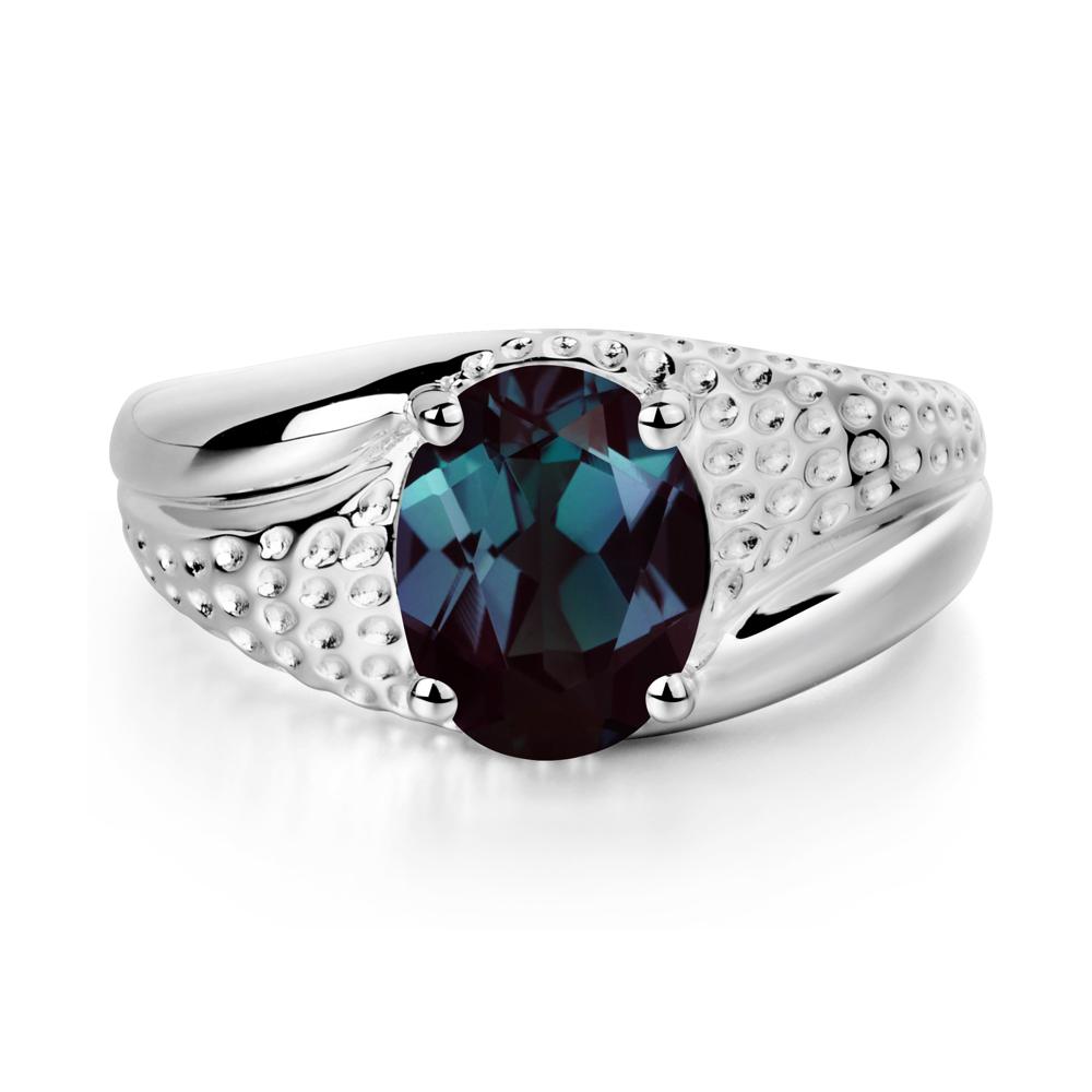 Rugged Oval Alexandrite Ring for Men - LUO Jewelry #metal_14k white gold