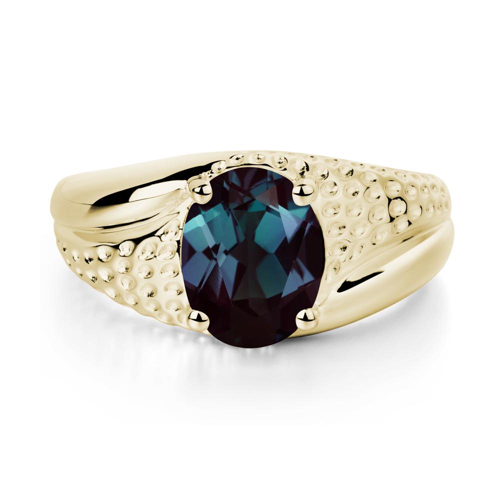 Rugged Oval Alexandrite Ring for Men - LUO Jewelry #metal_14k yellow gold