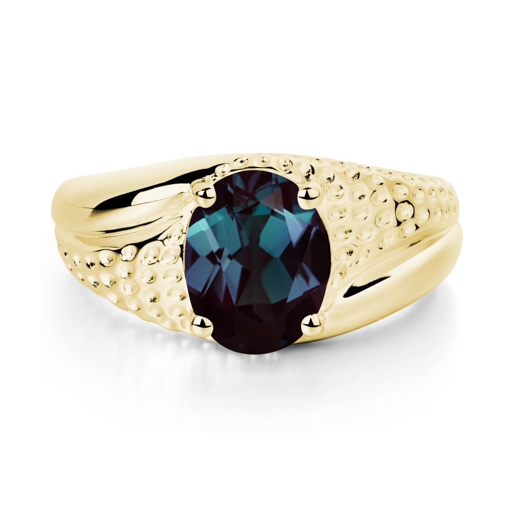 Rugged Oval Alexandrite Ring for Men - LUO Jewelry #metal_18k yellow gold