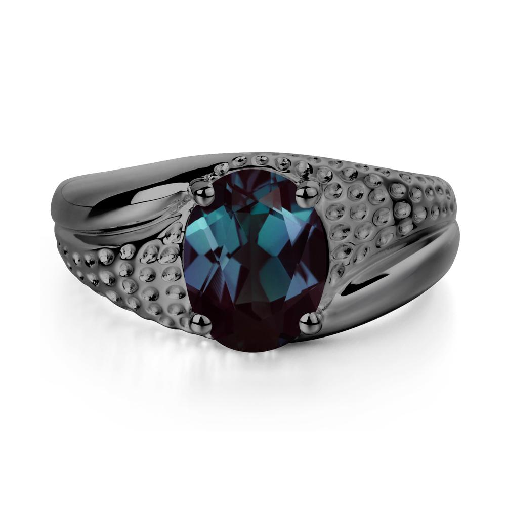 Rugged Oval Alexandrite Ring for Men - LUO Jewelry #metal_black finish sterling silver