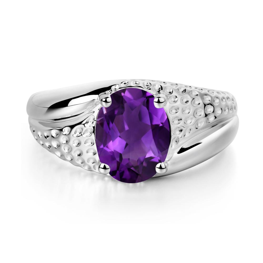 Rugged Oval Amethyst Ring for Men - LUO Jewelry #metal_14k white gold