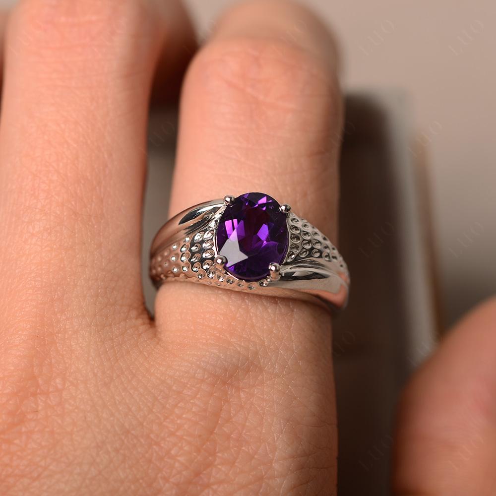 Rugged Oval Amethyst Ring for Men