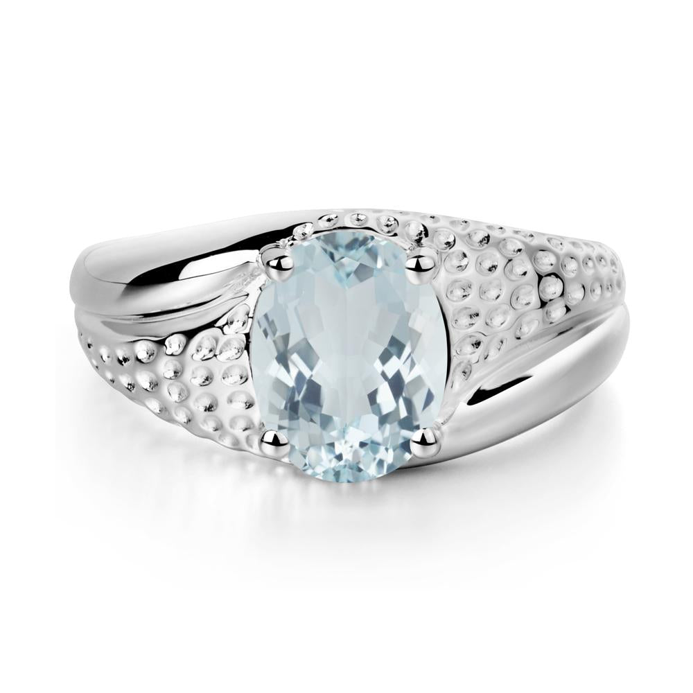 Rugged Oval Aquamarine Ring for Men - LUO Jewelry #metal_14k white gold