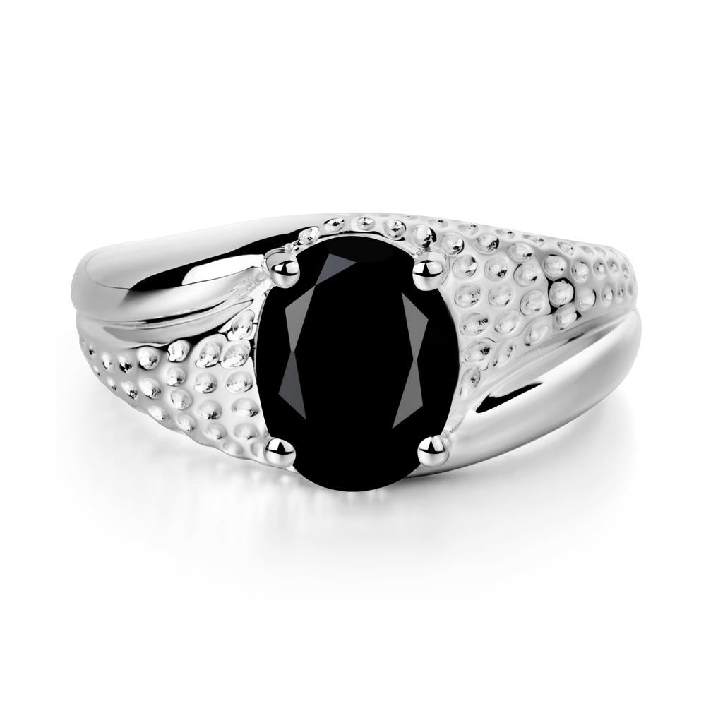 Rugged Oval Black Spinel Ring for Men - LUO Jewelry #metal_14k white gold