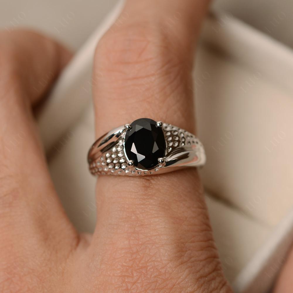 Rugged Oval Black Spinel Ring for Men