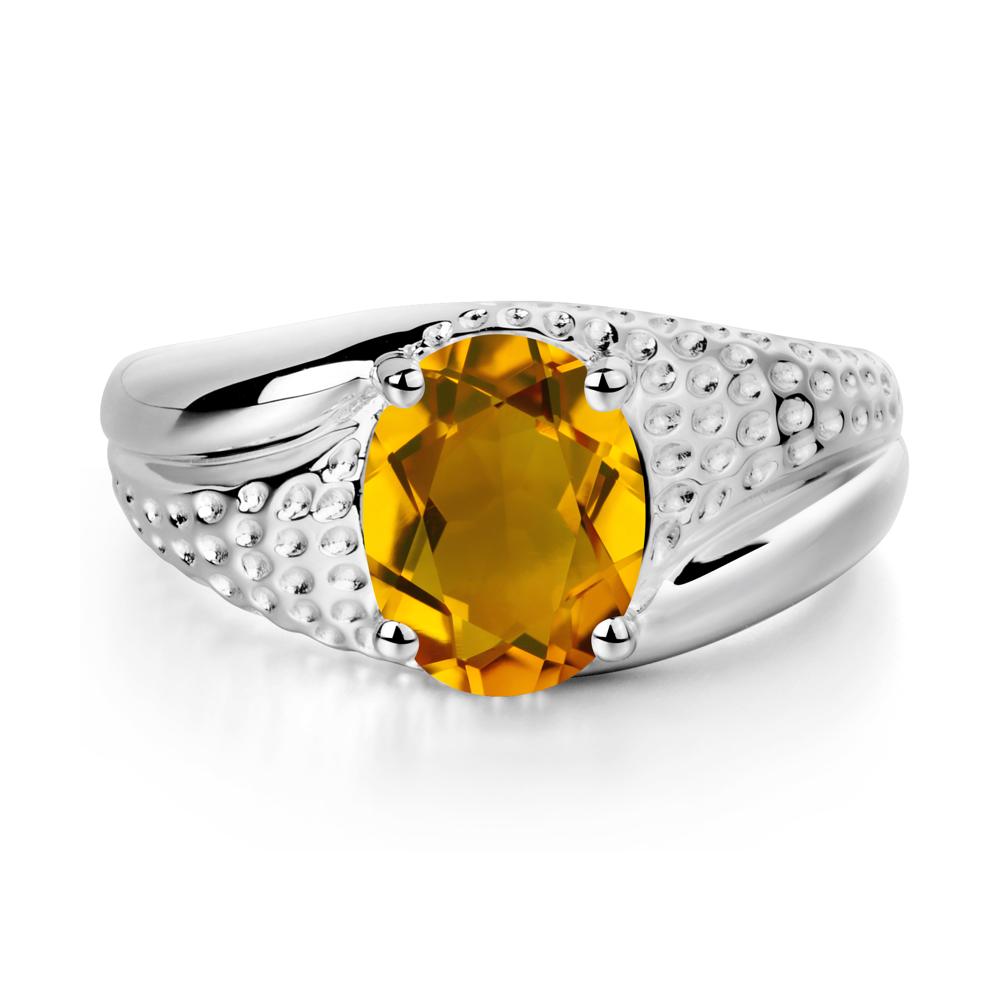 Rugged Oval Citrine Ring for Men - LUO Jewelry #metal_14k white gold