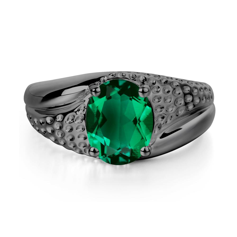 Rugged Oval Emerald Ring for Men - LUO Jewelry #metal_black finish sterling silver