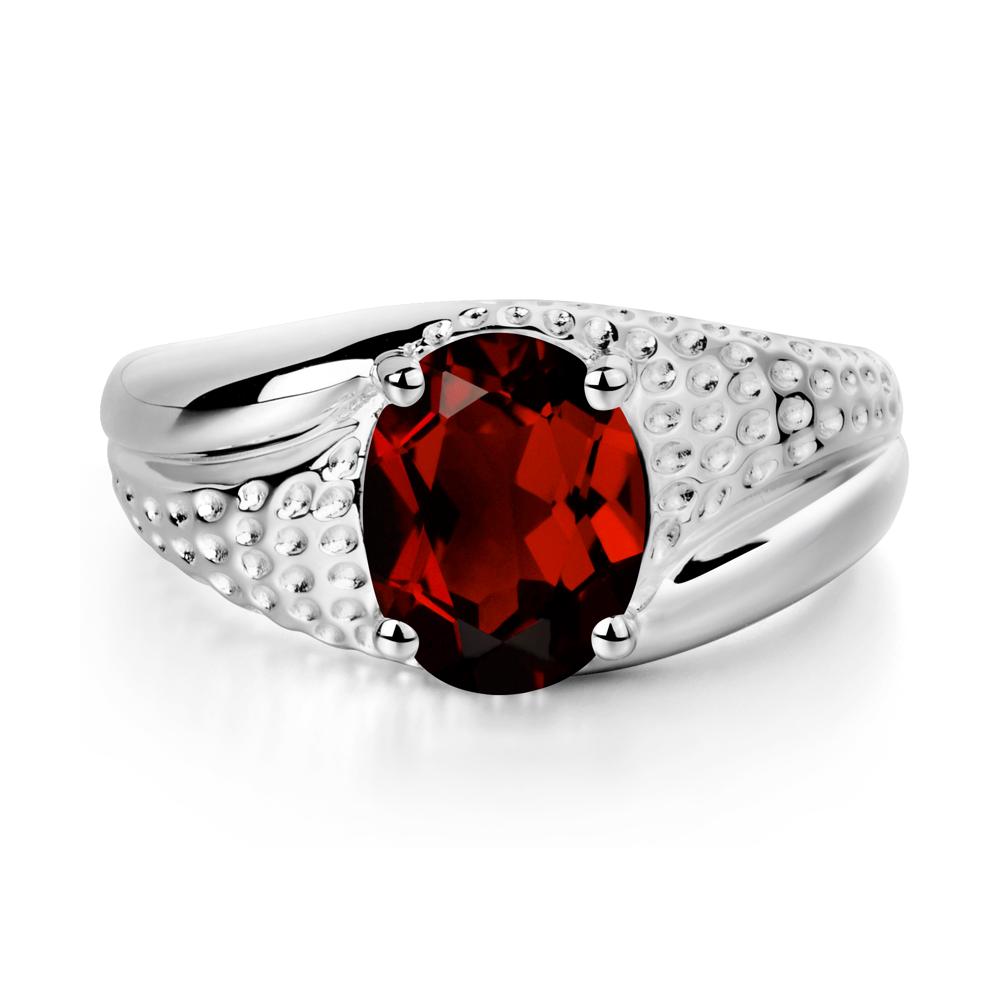 Rugged Oval Garnet Ring for Men - LUO Jewelry #metal_14k white gold