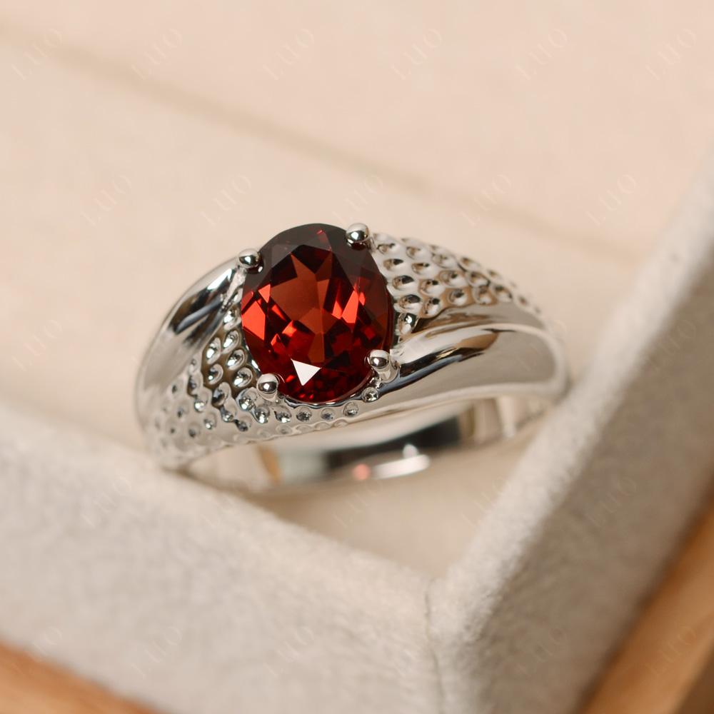 Rugged Oval Garnet Ring for Men