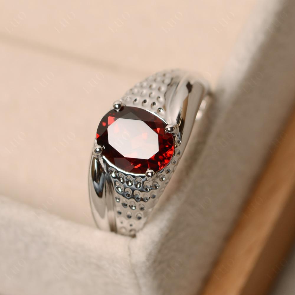 Rugged Oval Garnet Ring for Men