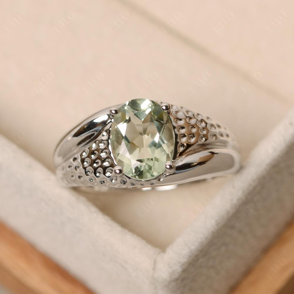 Rugged Oval Green Amethyst Ring for Men