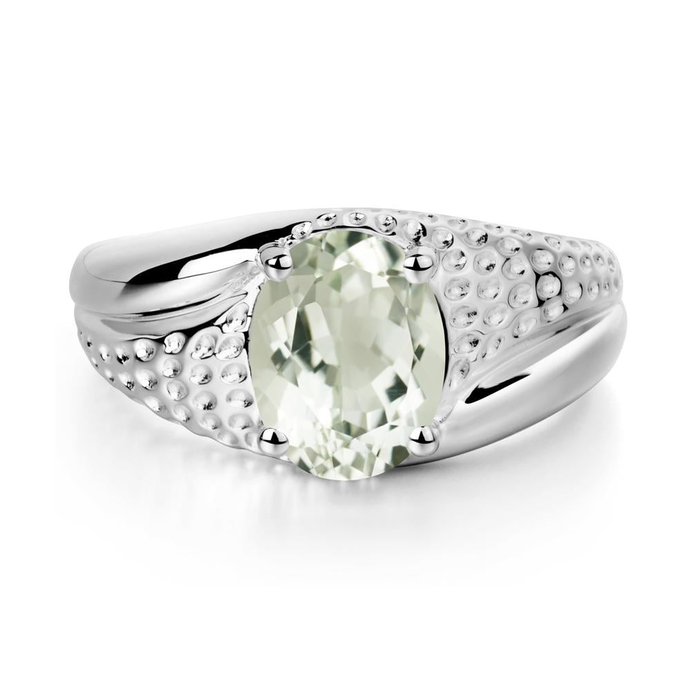 Rugged Oval Green Amethyst Ring for Men - LUO Jewelry #metal_14k white gold