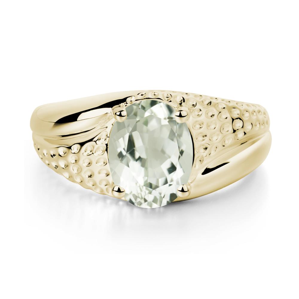 Rugged Oval Green Amethyst Ring for Men - LUO Jewelry #metal_14k yellow gold