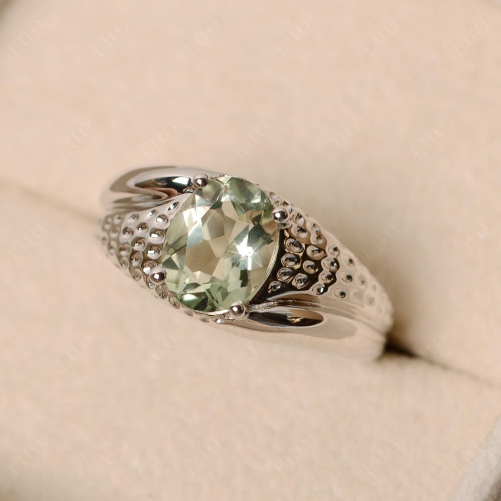 Rugged Oval Green Amethyst Ring for Men