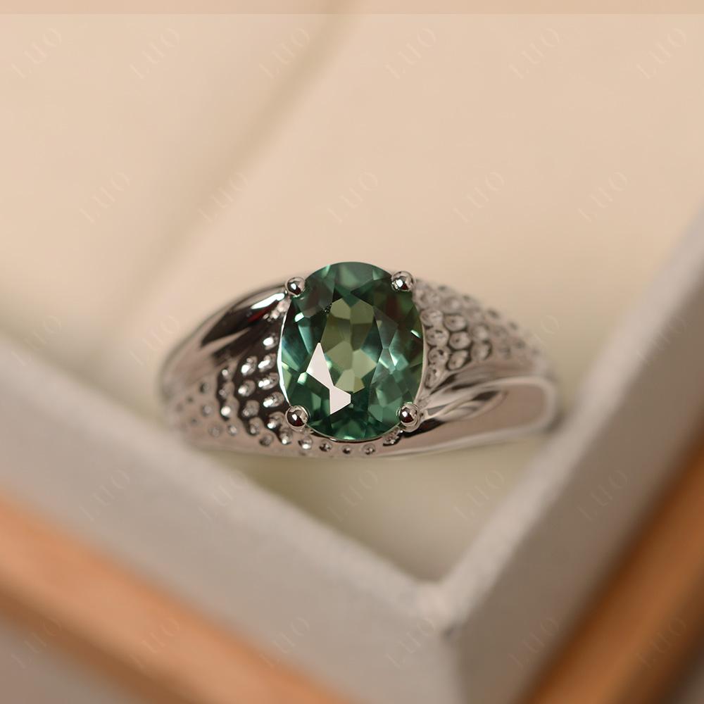 Rugged Oval Green Sapphire Ring for Men