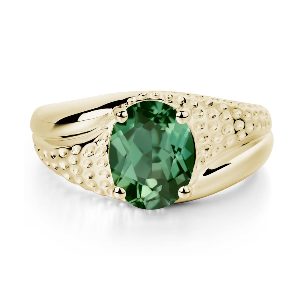 Rugged Oval Green Sapphire Ring for Men - LUO Jewelry #metal_14k yellow gold