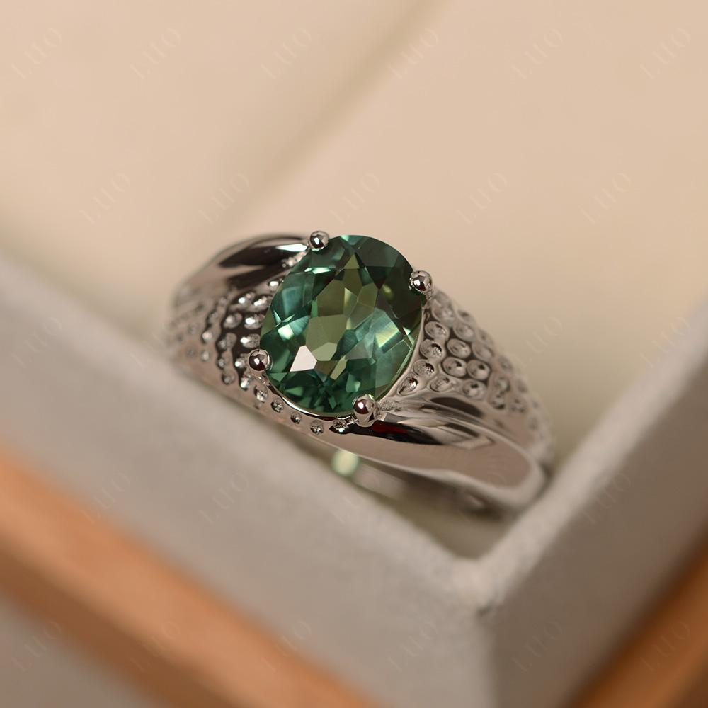 Rugged Oval Green Sapphire Ring for Men