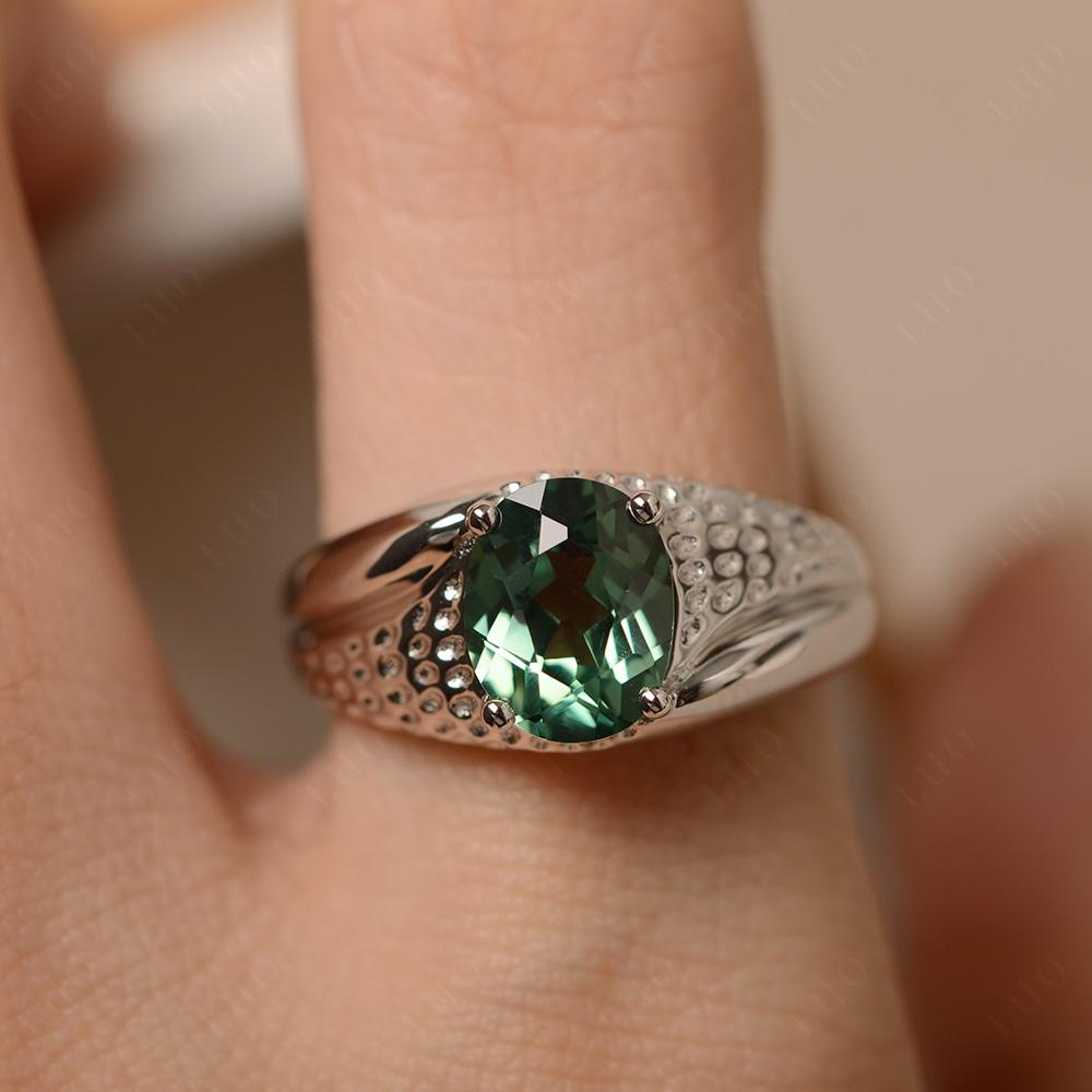 Rugged Oval Green Sapphire Ring for Men