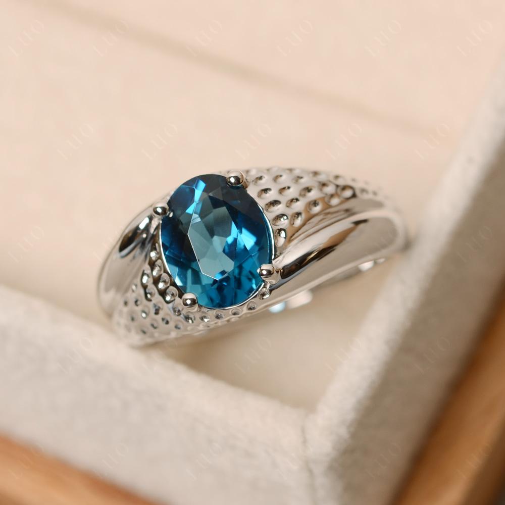 Rugged Oval London Blue Topaz Ring for Men