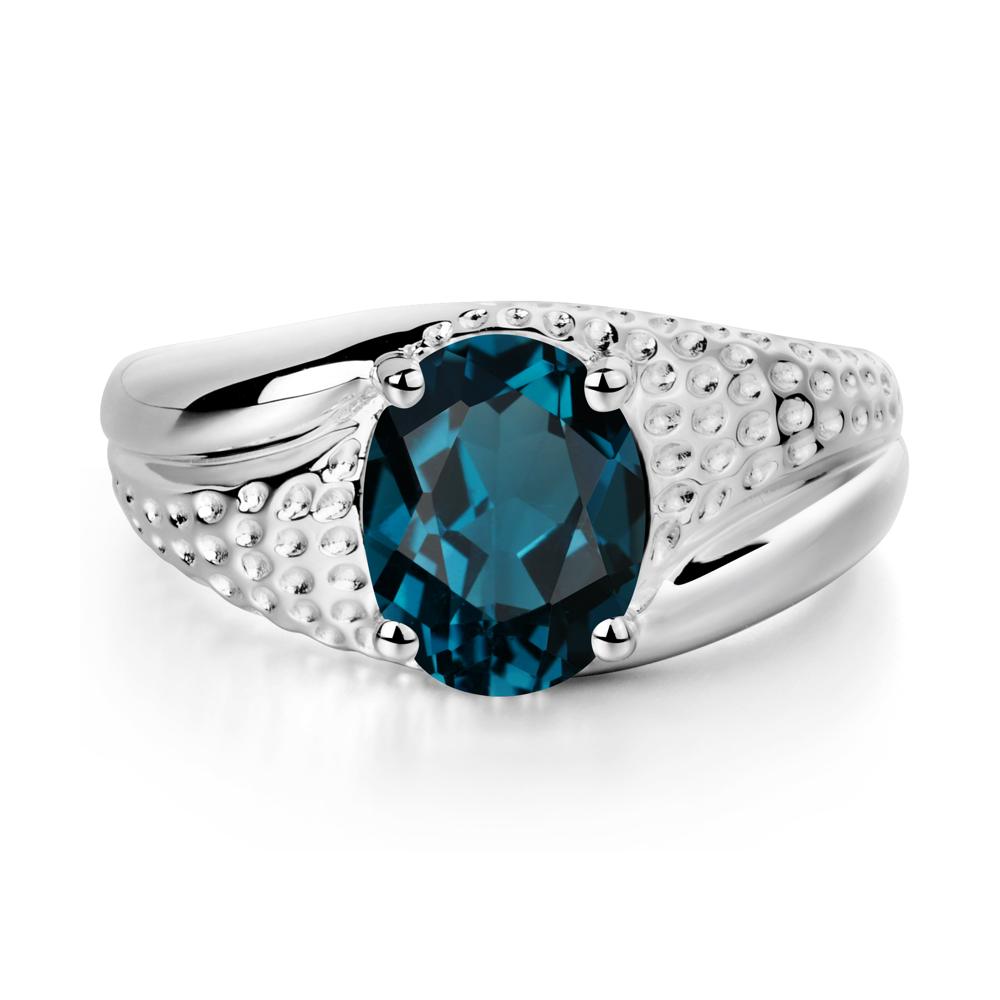 Rugged Oval London Blue Topaz Ring for Men - LUO Jewelry #metal_14k white gold