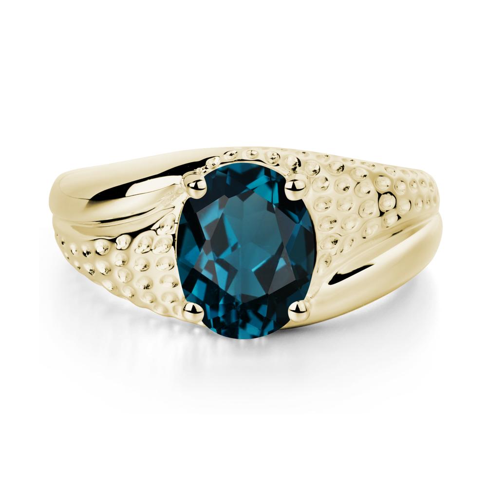 Rugged Oval London Blue Topaz Ring for Men - LUO Jewelry #metal_14k yellow gold