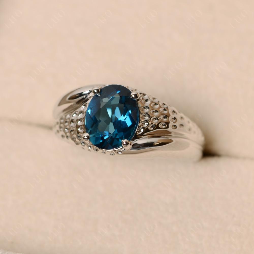 Rugged Oval London Blue Topaz Ring for Men