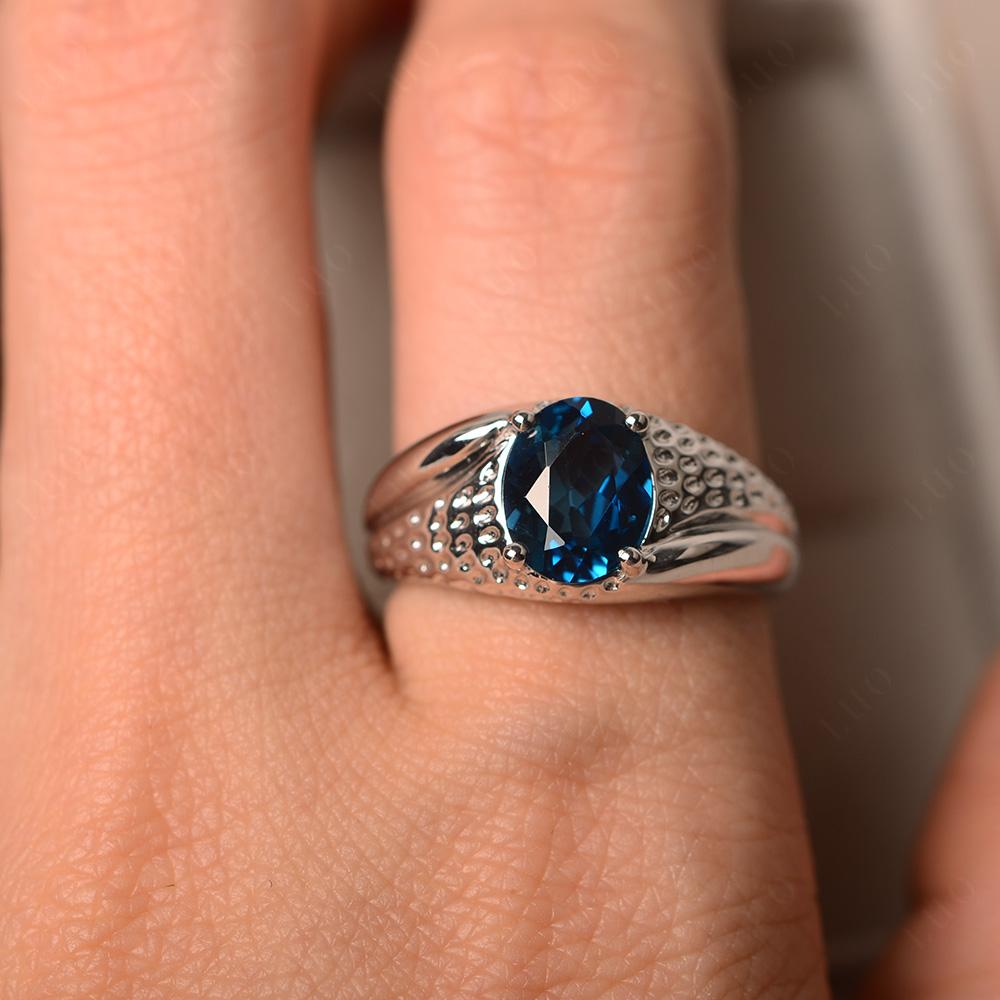 Rugged Oval London Blue Topaz Ring for Men